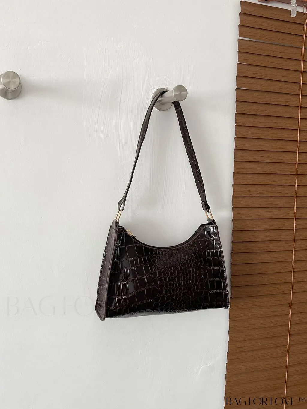 BagForLove - Crocodile-Embossed Khaki Baguette: Sleek and Compact Design