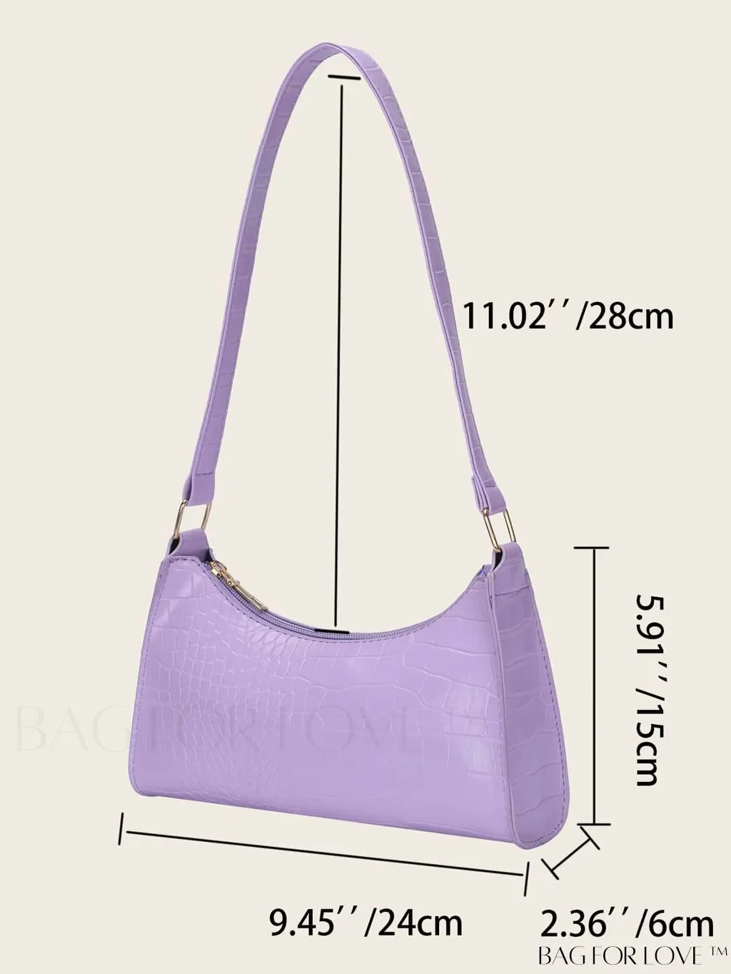 BagForLove - Crocodile-Embossed Khaki Baguette: Sleek and Compact Design