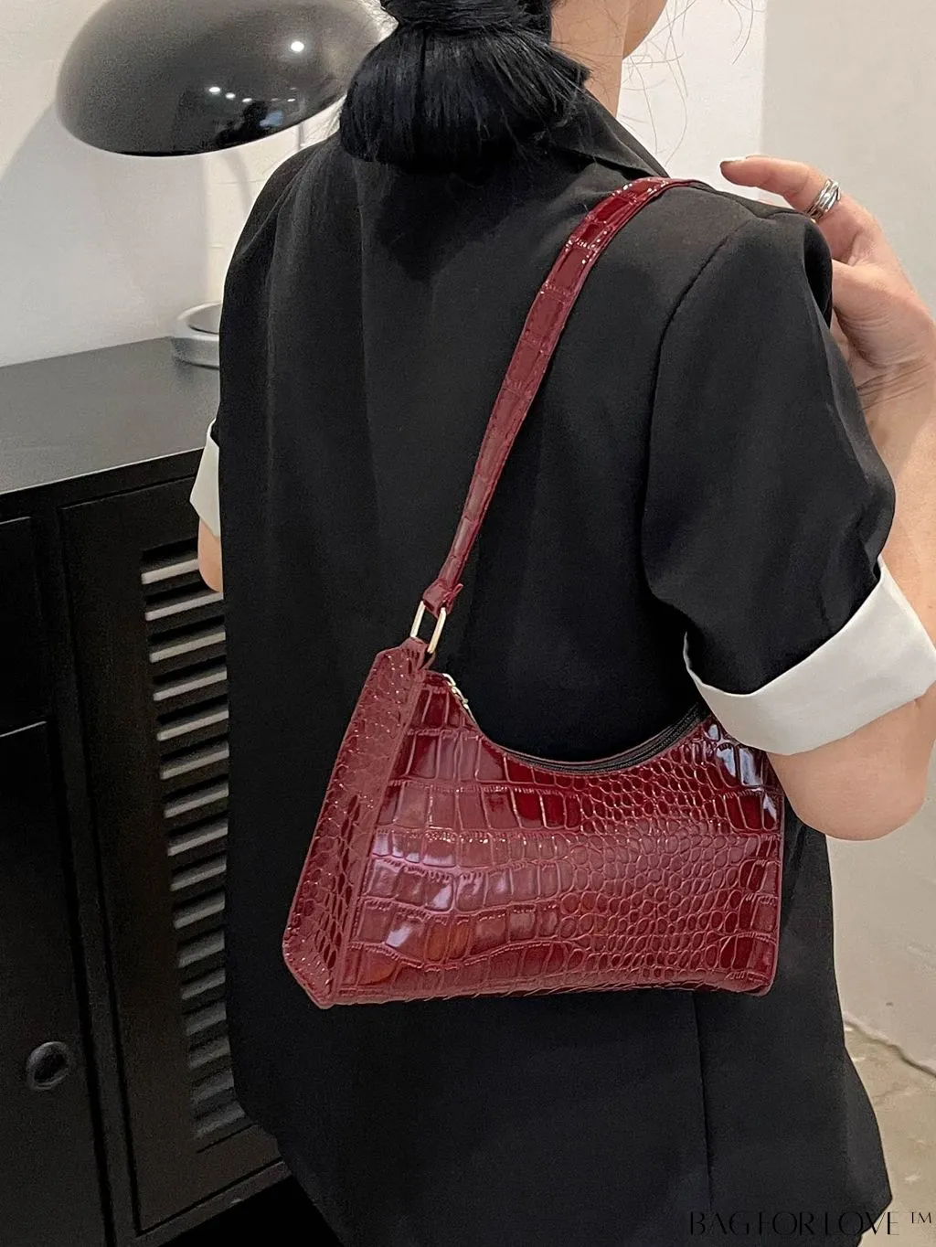 BagForLove - Crocodile-Embossed Khaki Baguette: Sleek and Compact Design