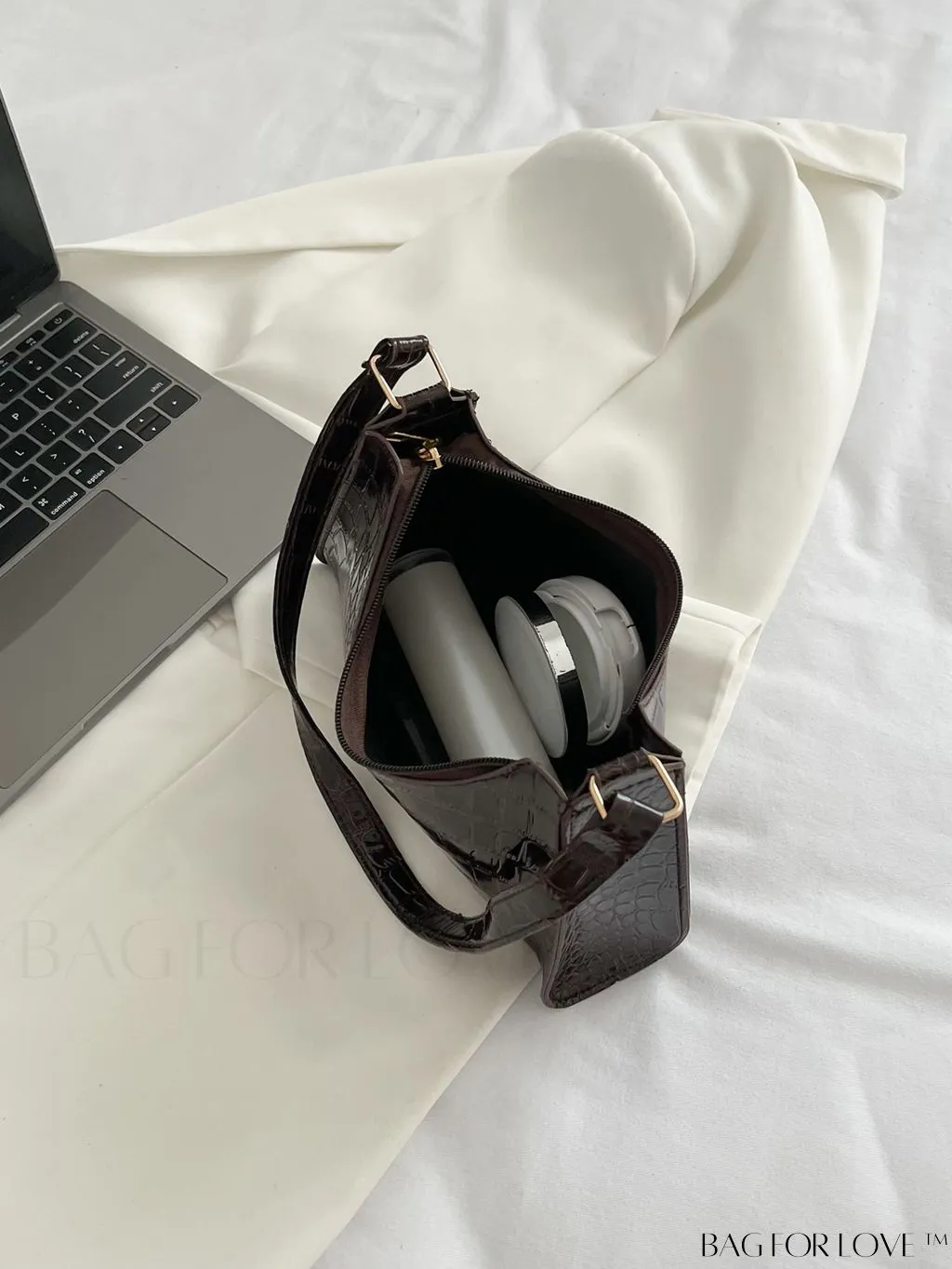 BagForLove - Crocodile-Embossed Khaki Baguette: Sleek and Compact Design