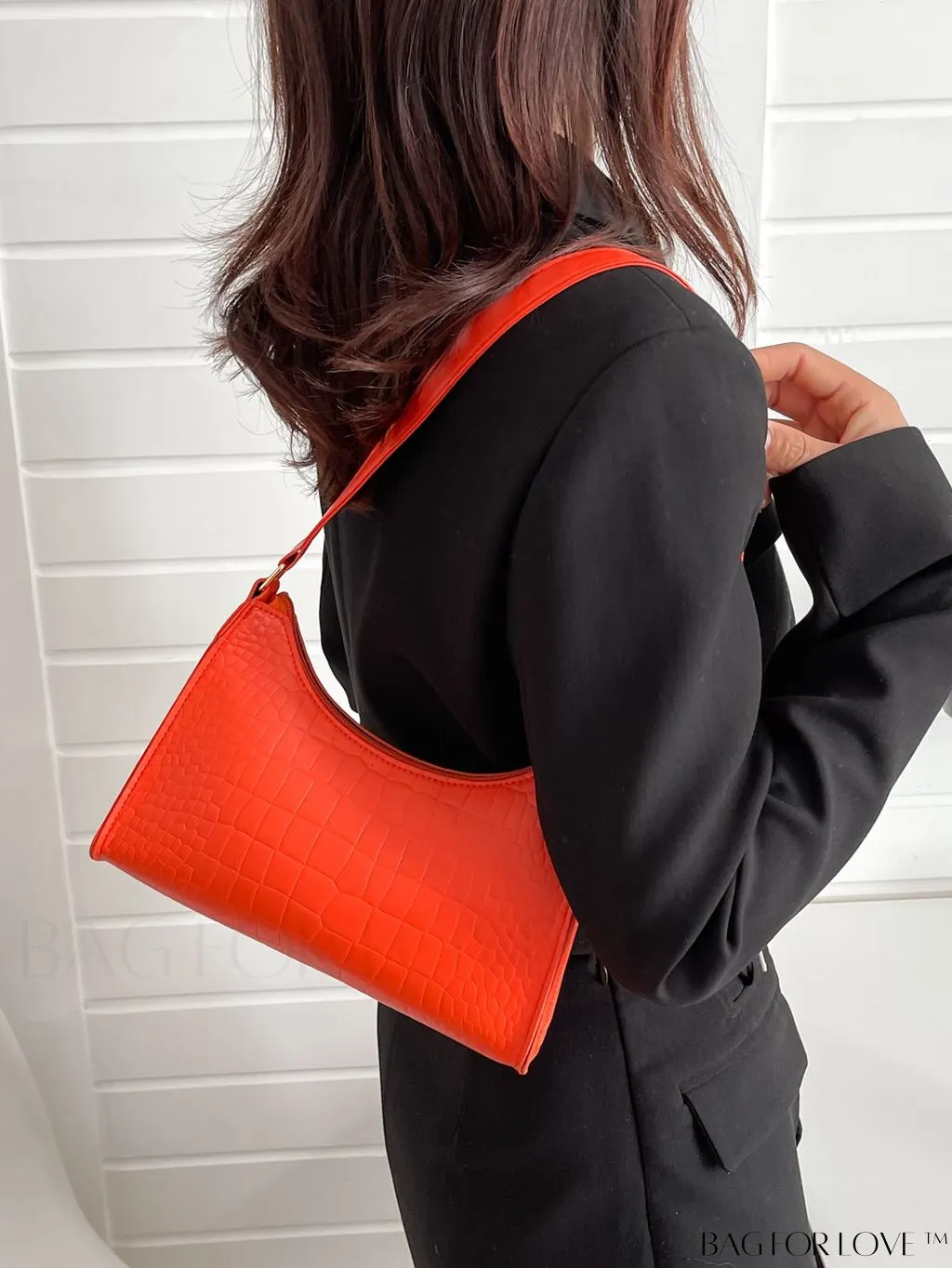 BagForLove - Crocodile-Embossed Khaki Baguette: Sleek and Compact Design