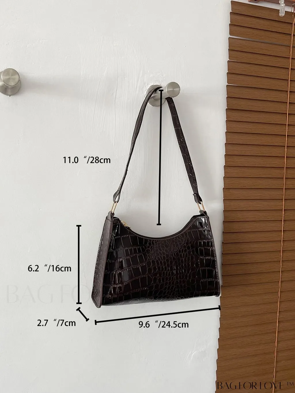 BagForLove - Crocodile-Embossed Khaki Baguette: Sleek and Compact Design