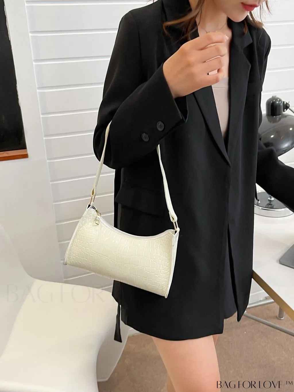 BagForLove - Crocodile-Embossed Khaki Baguette: Sleek and Compact Design