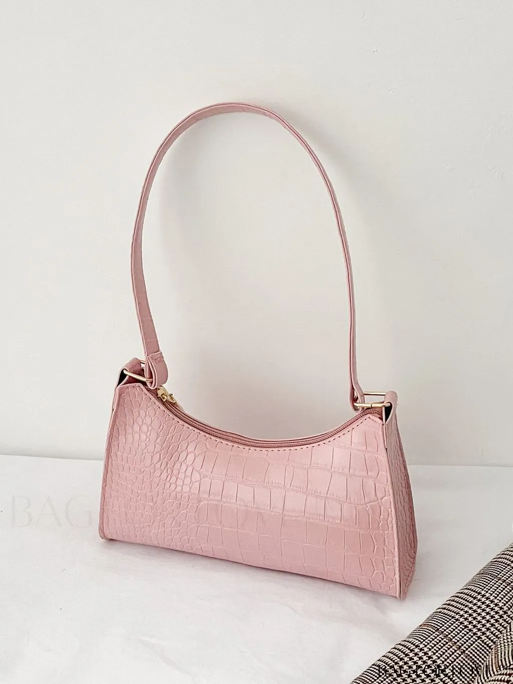 BagForLove - Crocodile-Embossed Khaki Baguette: Sleek and Compact Design