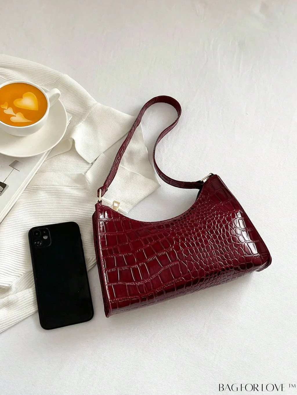 BagForLove - Crocodile-Embossed Khaki Baguette: Sleek and Compact Design