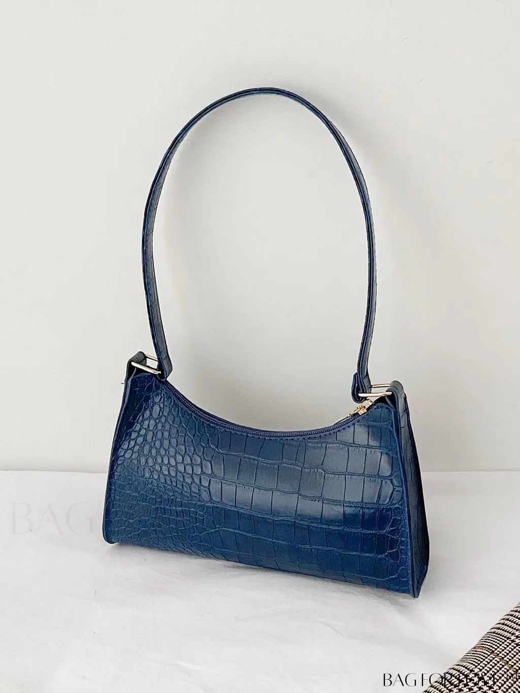 BagForLove - Crocodile-Embossed Khaki Baguette: Sleek and Compact Design