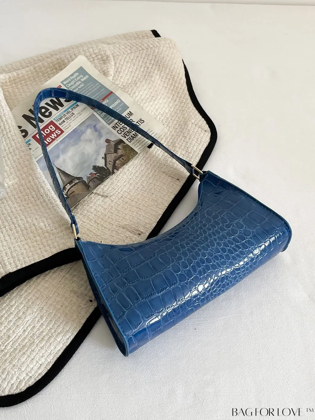 BagForLove - Crocodile-Embossed Khaki Baguette: Sleek and Compact Design