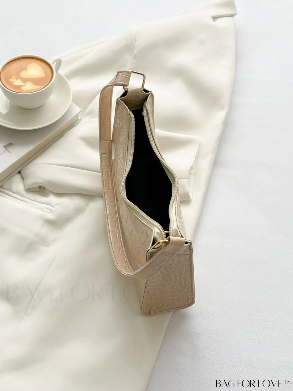 BagForLove - Crocodile-Embossed Khaki Baguette: Sleek and Compact Design