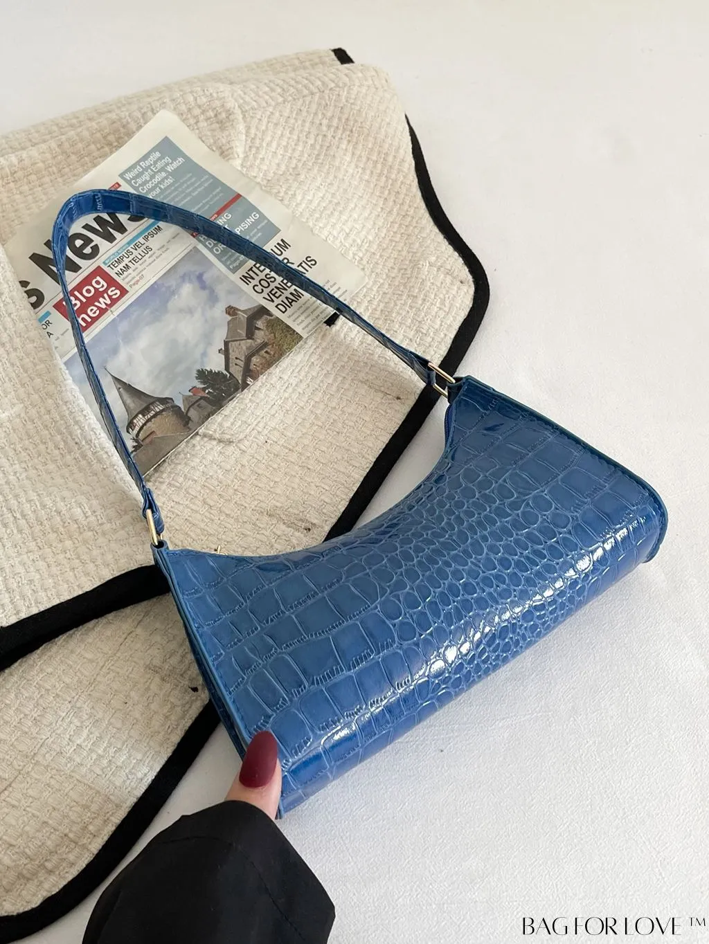 BagForLove - Crocodile-Embossed Khaki Baguette: Sleek and Compact Design