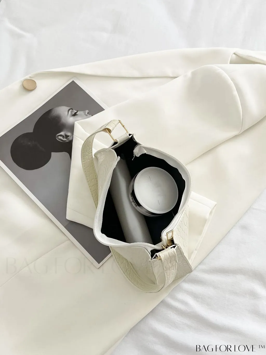 BagForLove - Crocodile-Embossed Khaki Baguette: Sleek and Compact Design