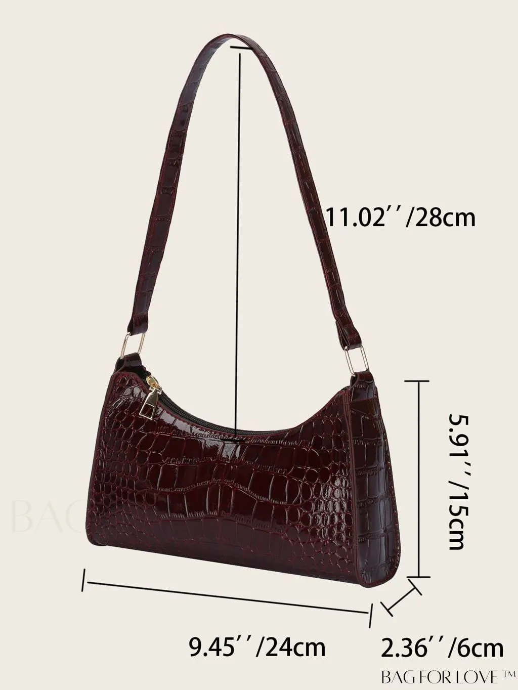 BagForLove - Crocodile-Embossed Khaki Baguette: Sleek and Compact Design
