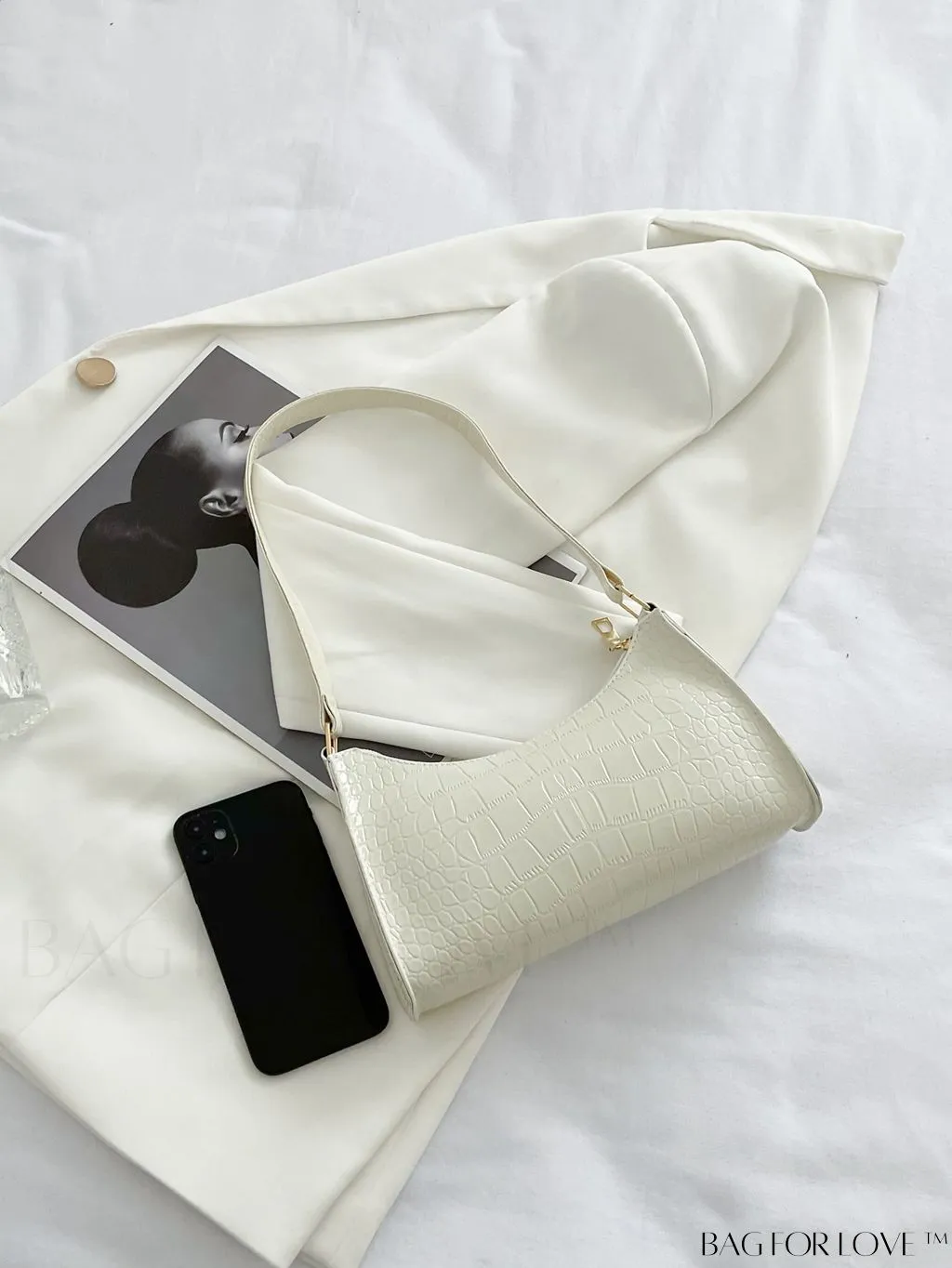 BagForLove - Crocodile-Embossed Khaki Baguette: Sleek and Compact Design