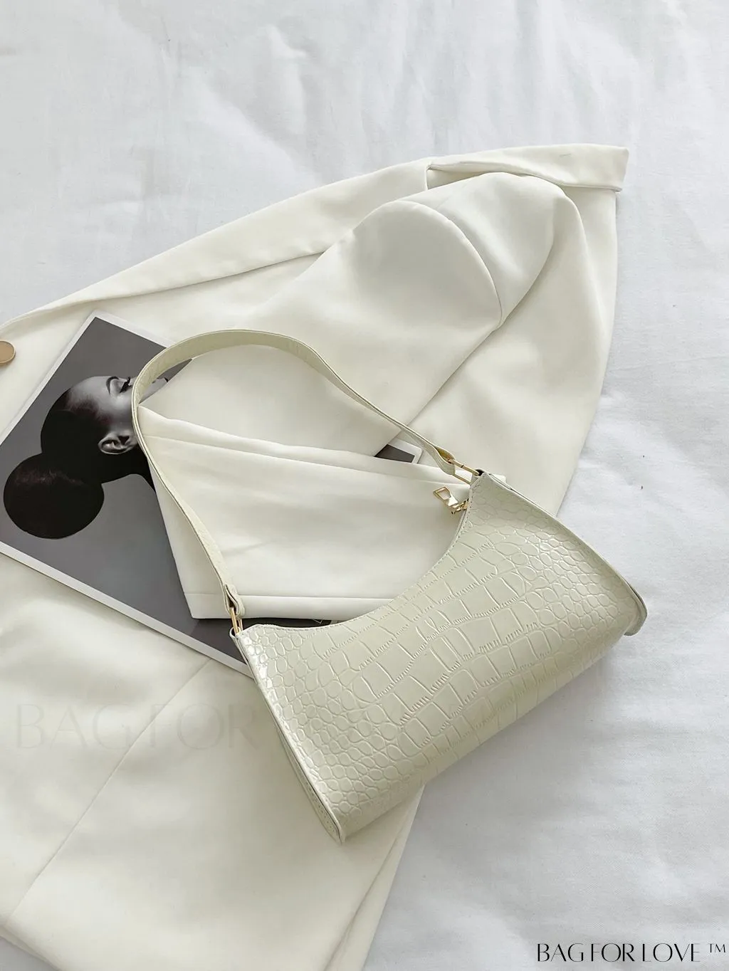 BagForLove - Crocodile-Embossed Khaki Baguette: Sleek and Compact Design
