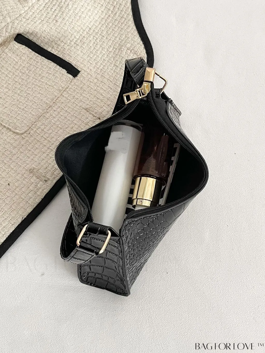 BagForLove - Crocodile-Embossed Khaki Baguette: Sleek and Compact Design