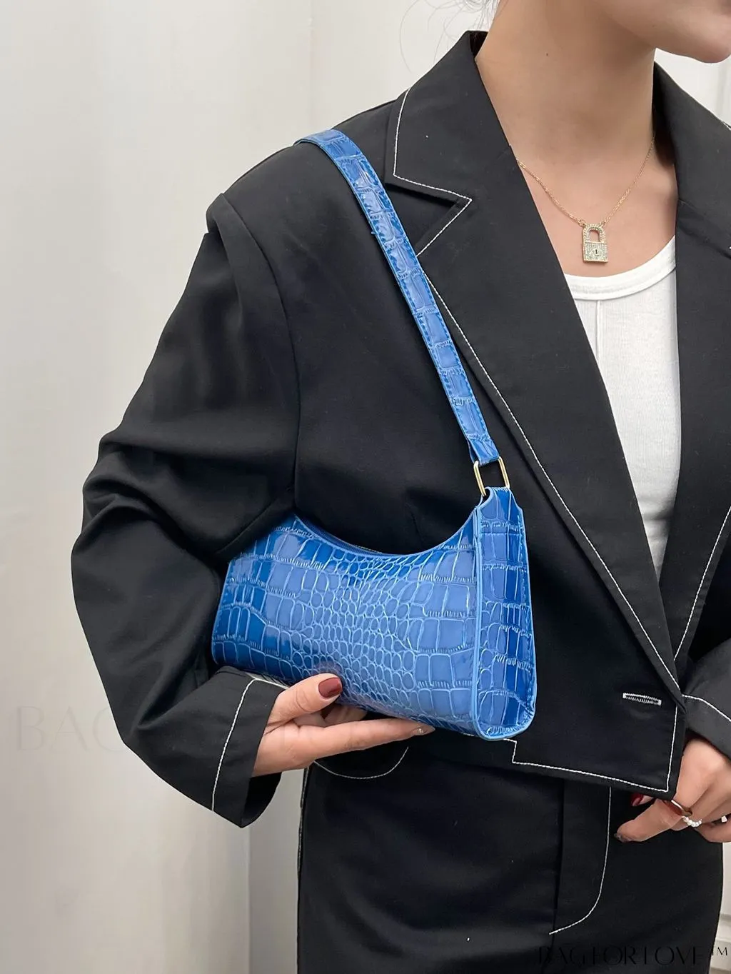 BagForLove - Crocodile-Embossed Khaki Baguette: Sleek and Compact Design