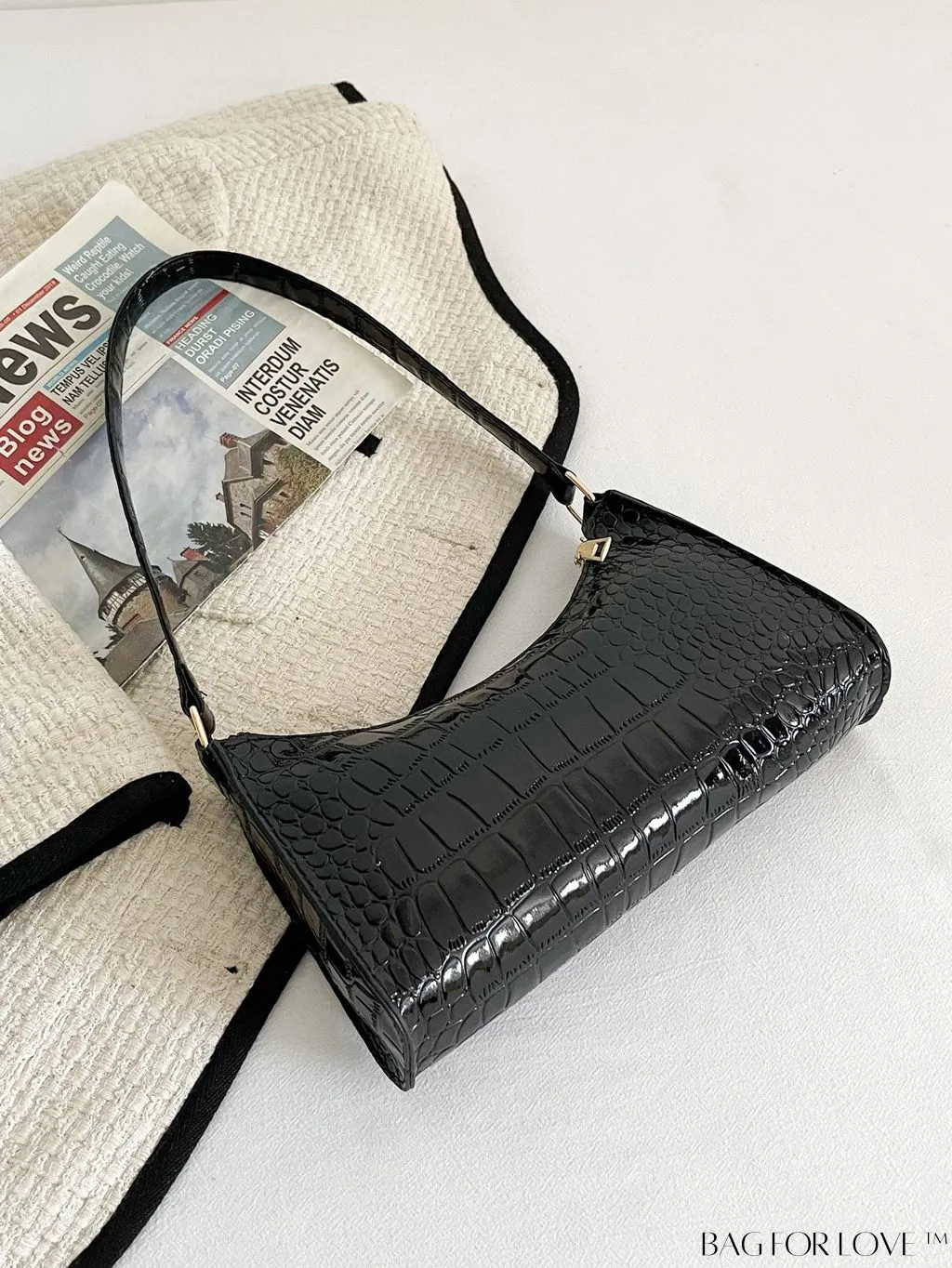BagForLove - Crocodile-Embossed Khaki Baguette: Sleek and Compact Design