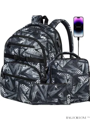 BagForLove - Water Resistant Laptop Backpack Set, 16 Inch College Bookbag with Anti-Theft Daypack, for Students (Black)