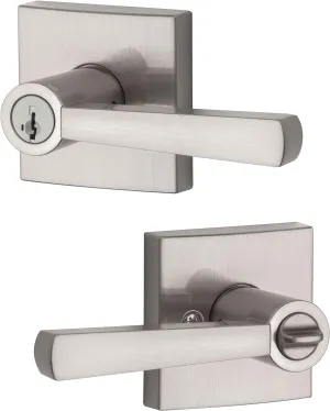 Baldwin Spyglass , Entry Door Handle Reversible Lever with Keyed Lock Featuring SmartKey Re-key Technology and Microban Protection, in Satin Nickel