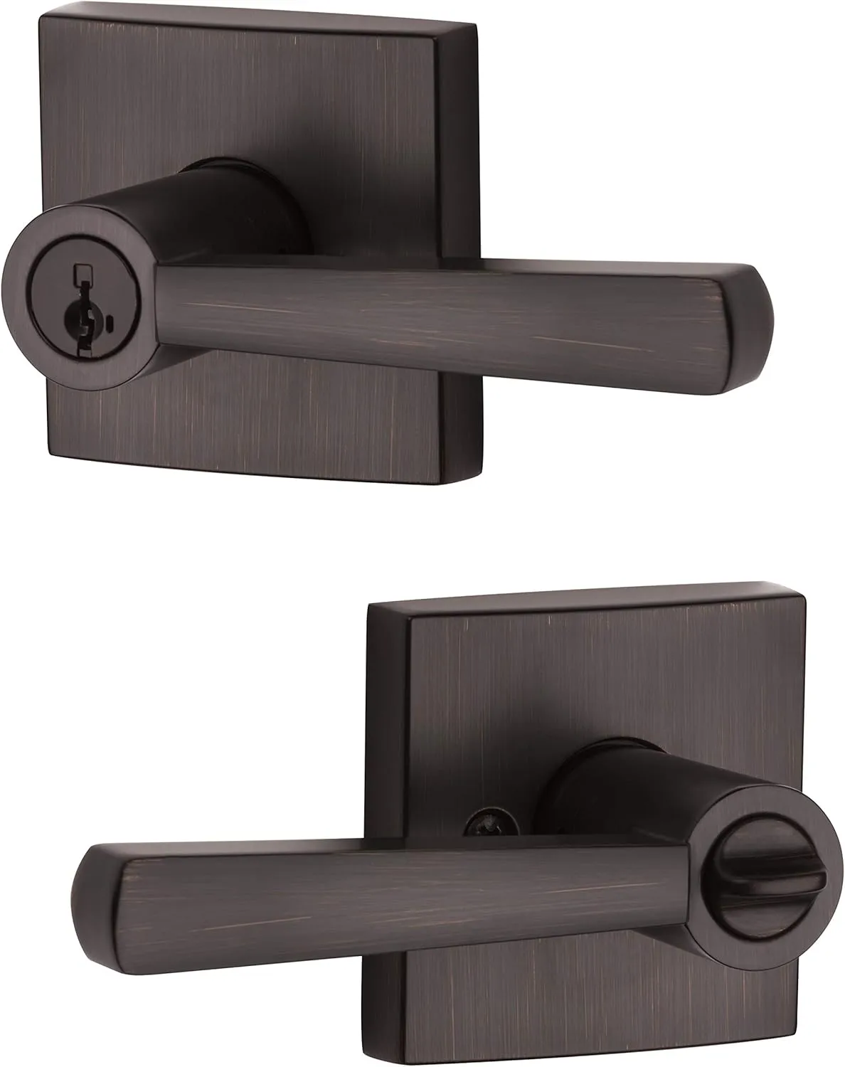 Baldwin Spyglass , Entry Door Handle Reversible Lever with Keyed Lock Featuring SmartKey Re-key Technology and Microban Protection, in Venetian Bronze