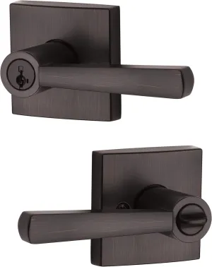 Baldwin Spyglass , Entry Door Handle Reversible Lever with Keyed Lock Featuring SmartKey Re-key Technology and Microban Protection, in Venetian Bronze