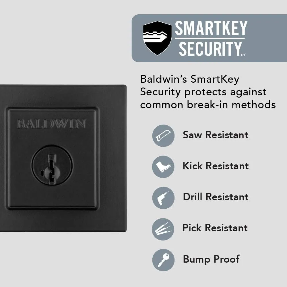 Baldwin Spyglass, Single Cylinder Front Door Deadbolt Featuring SmartKey Re-key Technology and Microban Protection, in Matte Black