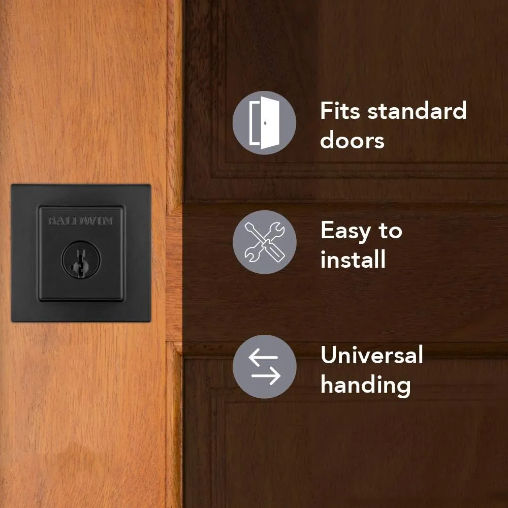 Baldwin Spyglass, Single Cylinder Front Door Deadbolt Featuring SmartKey Re-key Technology and Microban Protection, in Matte Black