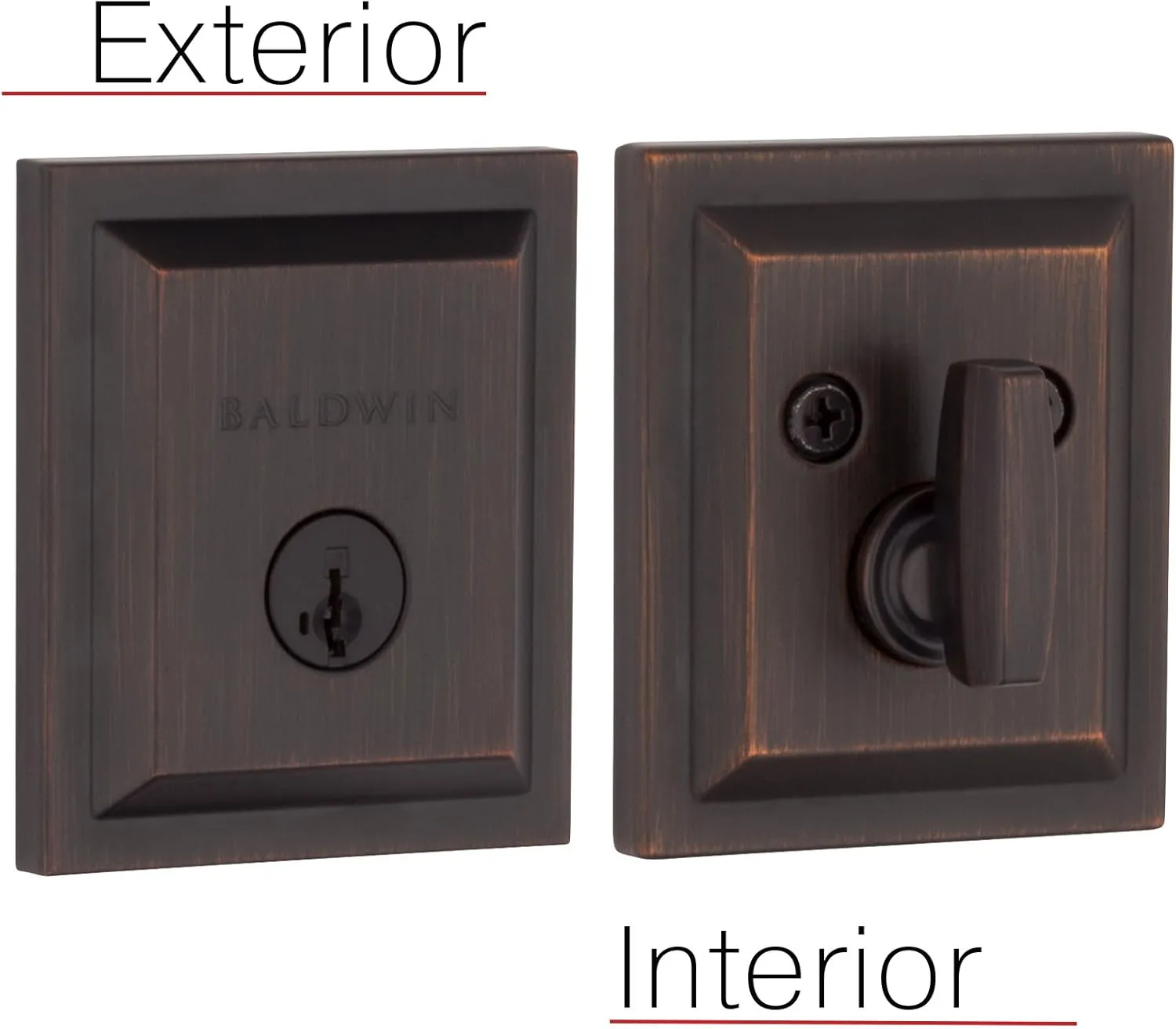 Baldwin Spyglass, Single Cylinder Front Door Deadbolt Featuring SmartKey Re-key Technology and Microban Protection, in Venetian Bronze