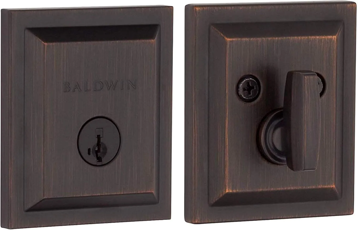 Baldwin Spyglass, Single Cylinder Front Door Deadbolt Featuring SmartKey Re-key Technology and Microban Protection, in Venetian Bronze