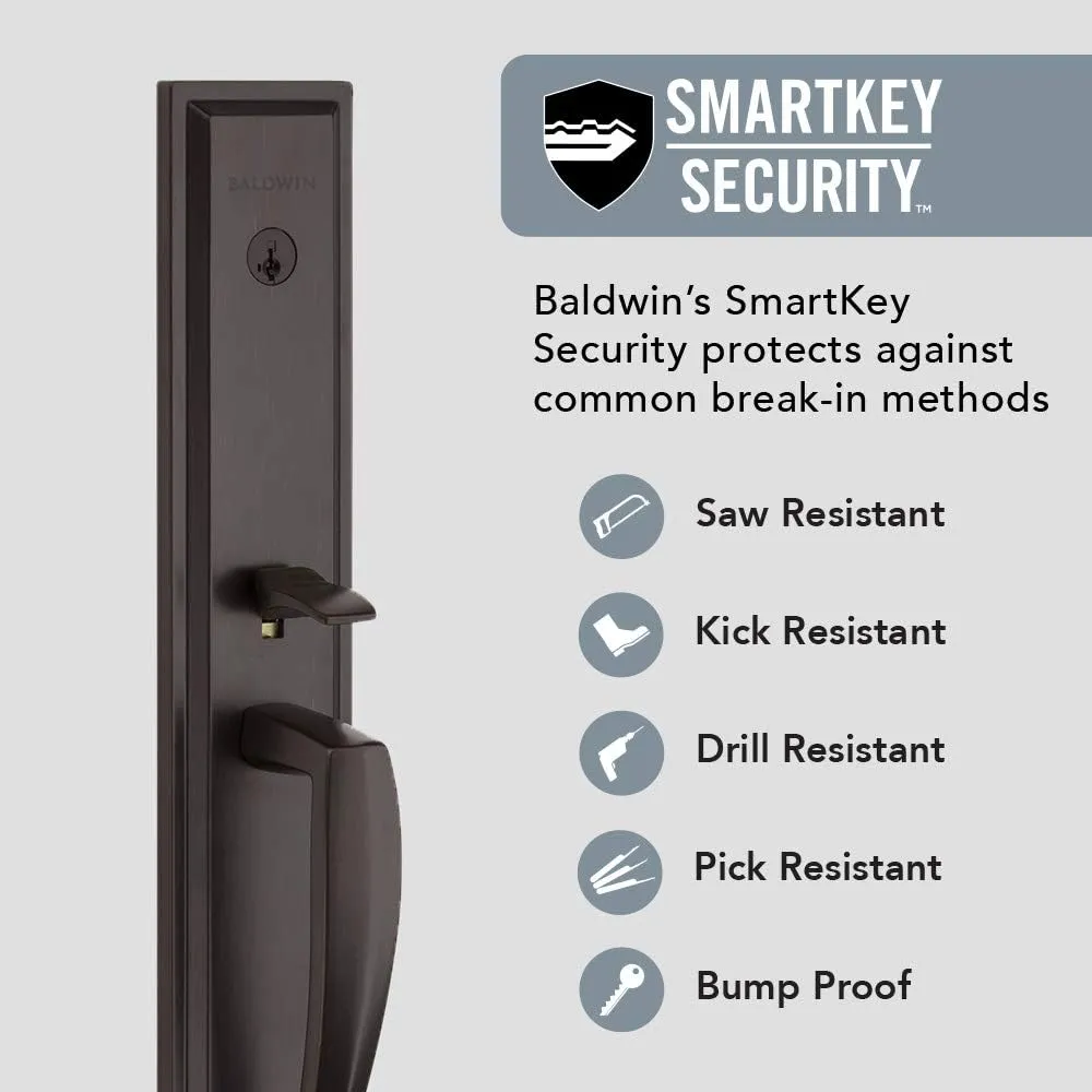 Baldwin Torrey Pines, Front Entry Handleset with Interior Lever, Featuring SmartKey Deadbolt Re-Key Technology and Microban Protection, in Venetian Bronze
