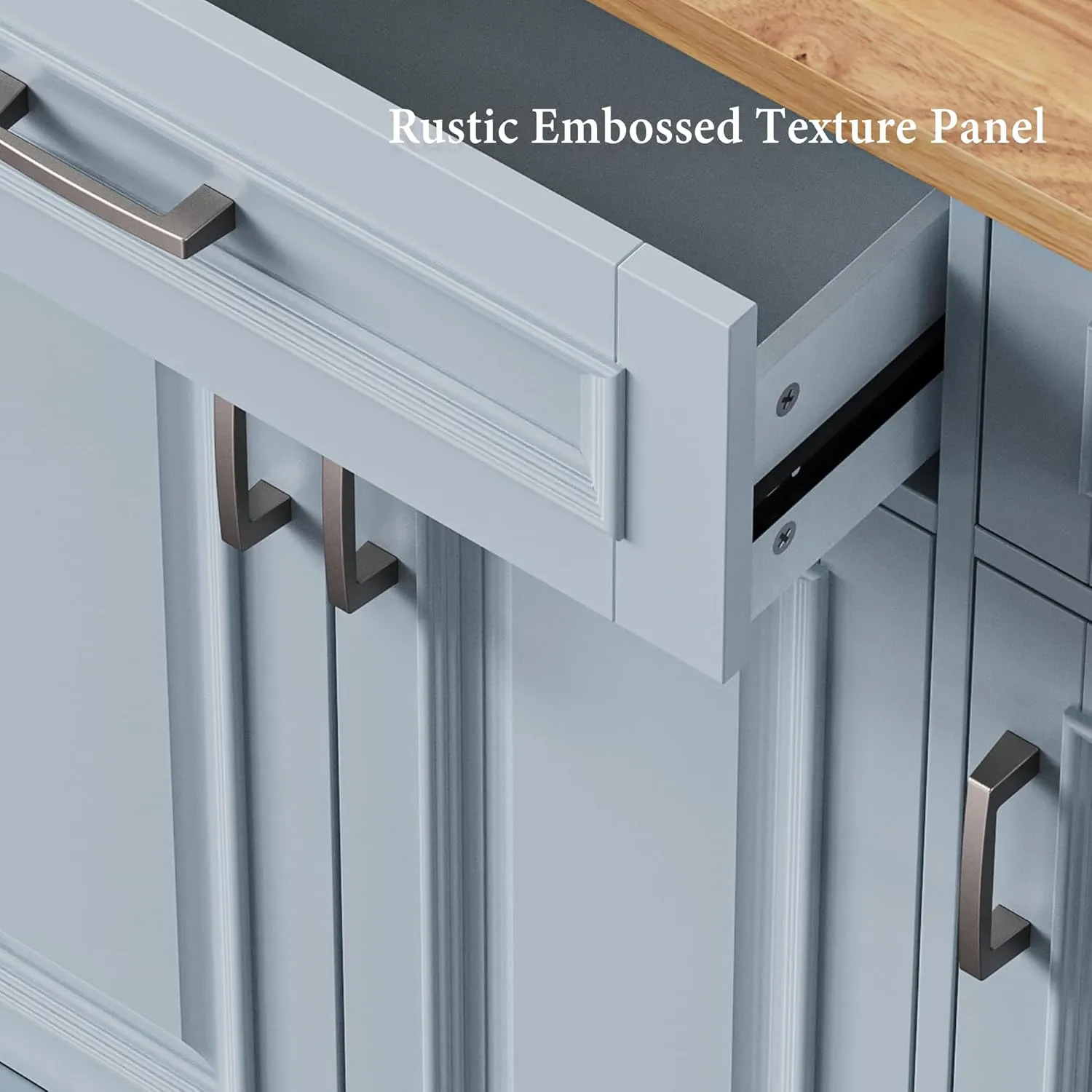 Ball & Cast Large Kitchen Island with Rubber Wood Drop Leaf,Embossed Texture Rolling Kitchen Cart On 4 Wheels W/4 Doors&3 Drawers,Mobile Kitchen Islands W/Storage for Kitchen,Dining Room,Grey Blue,54"
