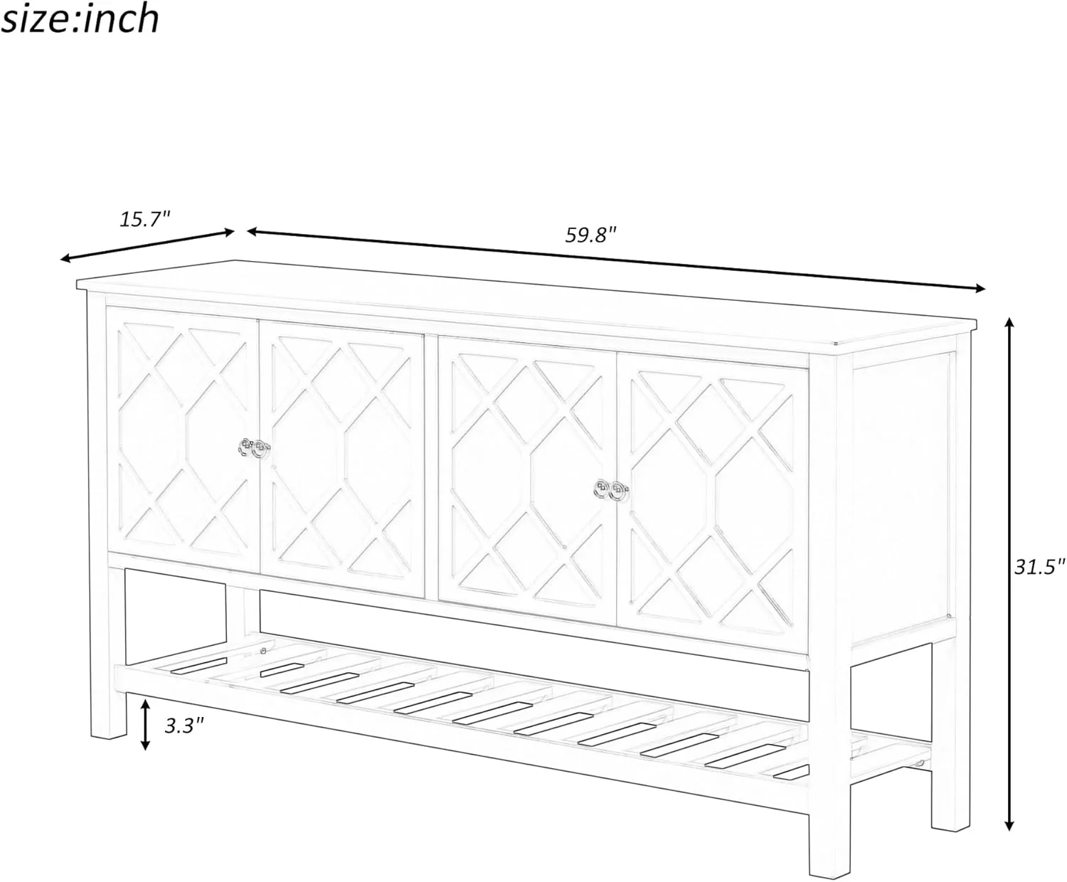 Ball & Cast Modern 4-Doors Sideboard Cabinet w/Polygonal Door & Open Shelf, Classic Wood Decorative Chest Elegant Entryway Console Table for Kitchen Dining Room Living Room Hallway, Navy Blue