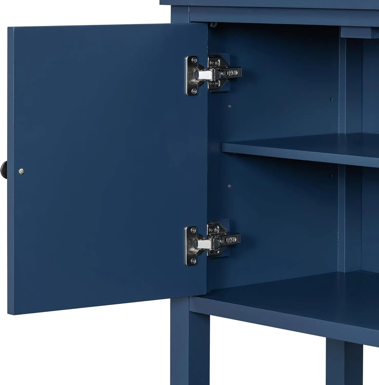 Ball & Cast Modern 4-Doors Sideboard Cabinet w/Polygonal Door & Open Shelf, Classic Wood Decorative Chest Elegant Entryway Console Table for Kitchen Dining Room Living Room Hallway, Navy Blue