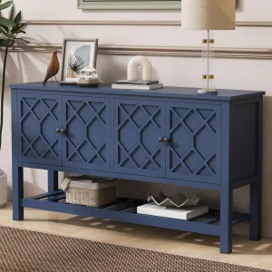 Ball & Cast Modern 4-Doors Sideboard Cabinet w/Polygonal Door & Open Shelf, Classic Wood Decorative Chest Elegant Entryway Console Table for Kitchen Dining Room Living Room Hallway, Navy Blue