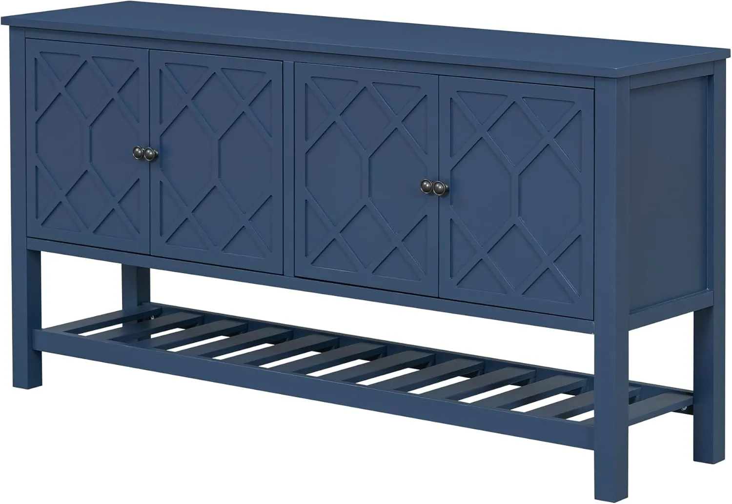 Ball & Cast Modern 4-Doors Sideboard Cabinet w/Polygonal Door & Open Shelf, Classic Wood Decorative Chest Elegant Entryway Console Table for Kitchen Dining Room Living Room Hallway, Navy Blue