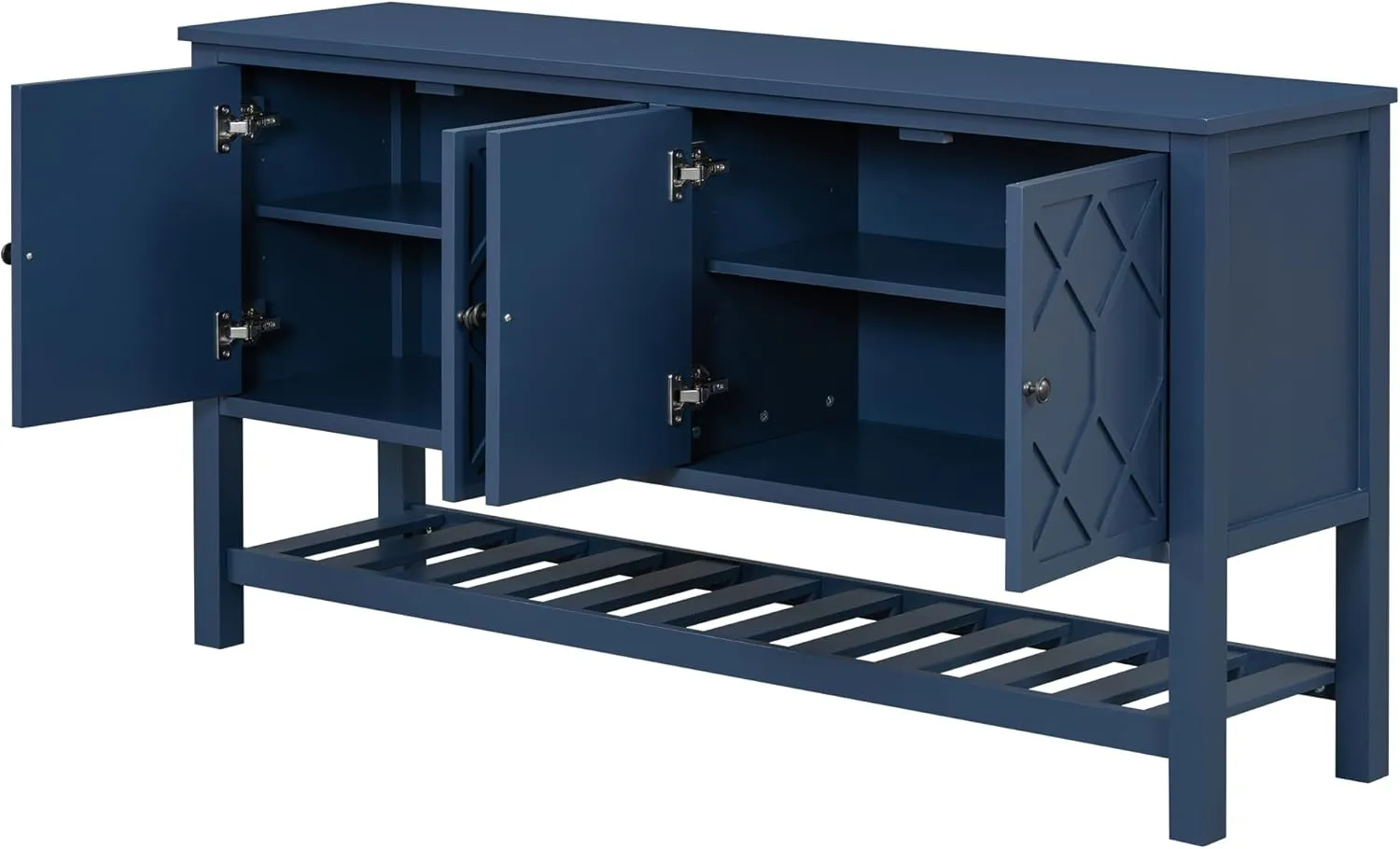 Ball & Cast Modern 4-Doors Sideboard Cabinet w/Polygonal Door & Open Shelf, Classic Wood Decorative Chest Elegant Entryway Console Table for Kitchen Dining Room Living Room Hallway, Navy Blue