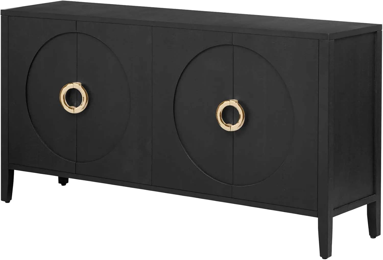 Ball & Cast Modern 4-Doors Sideboard Cabinet w/Special Round Ring Handle&Door, Classic Wood Decorative Chest Elegant Entryway Console Table for Kitchen Dining Room Living Hallway, Navy Blue