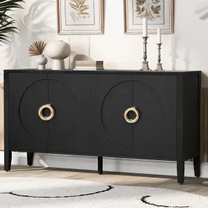 Ball & Cast Modern 4-Doors Sideboard Cabinet w/Special Round Ring Handle&Door, Classic Wood Decorative Chest Elegant Entryway Console Table for Kitchen Dining Room Living Hallway, Navy Blue