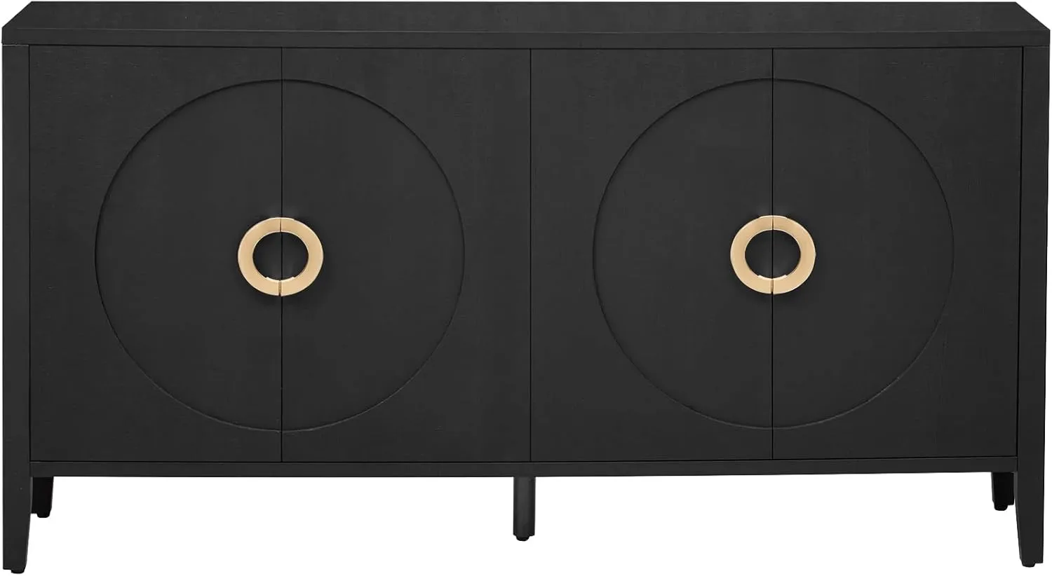 Ball & Cast Modern 4-Doors Sideboard Cabinet w/Special Round Ring Handle&Door, Classic Wood Decorative Chest Elegant Entryway Console Table for Kitchen Dining Room Living Hallway, Navy Blue