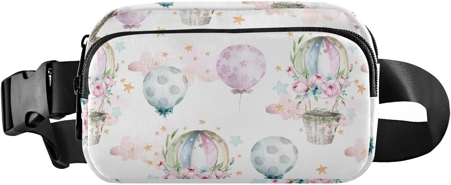 Balloons Flowers Fanny Pack Crossbody Bag for Men Women Belt Bag Bum Bag with Adjustable Strap, Fashion Waist Packs for Travel Running Workout