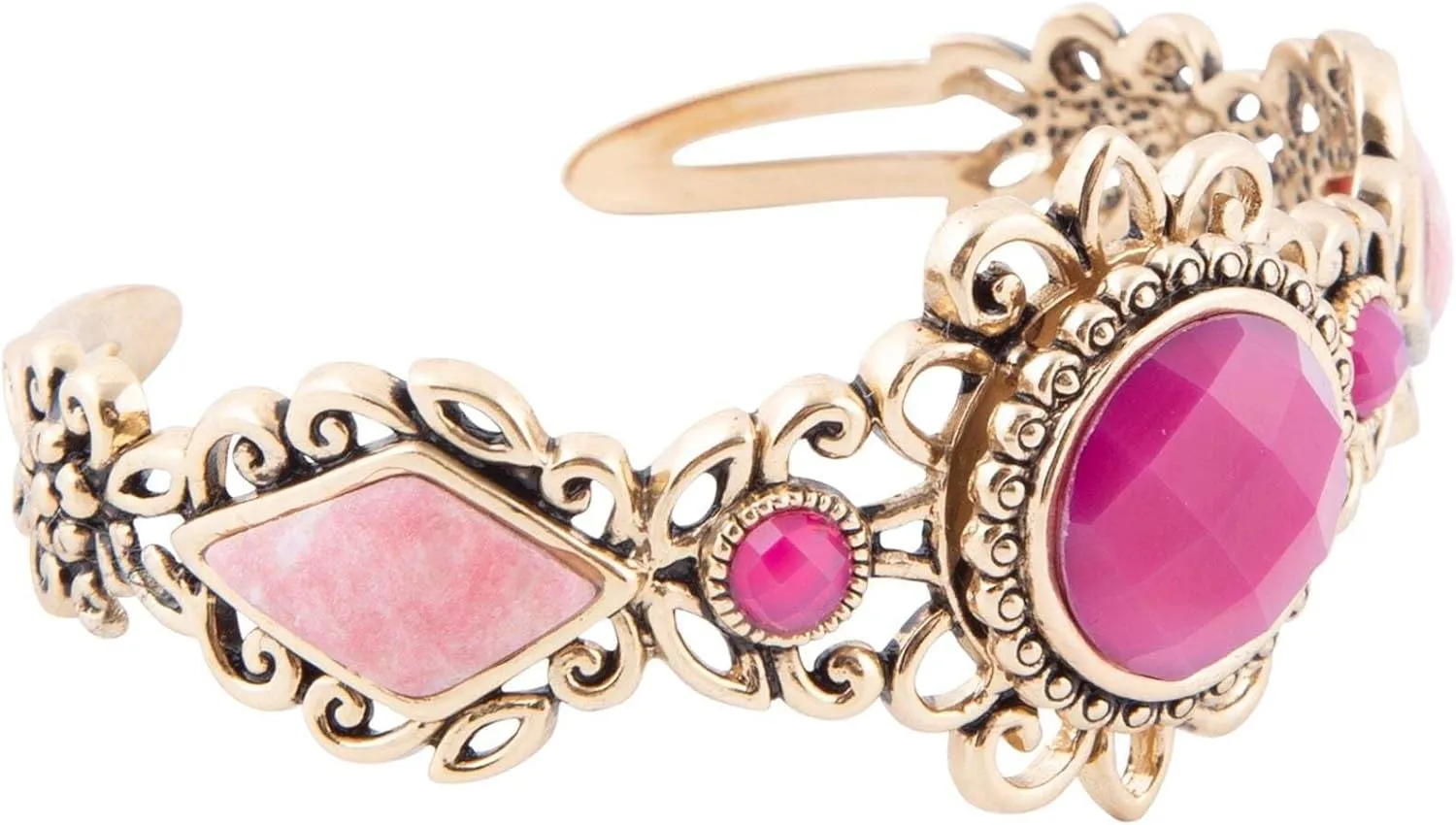 Barse Jewelry Embellished Pink Quartz Golden Cuff Bracelet