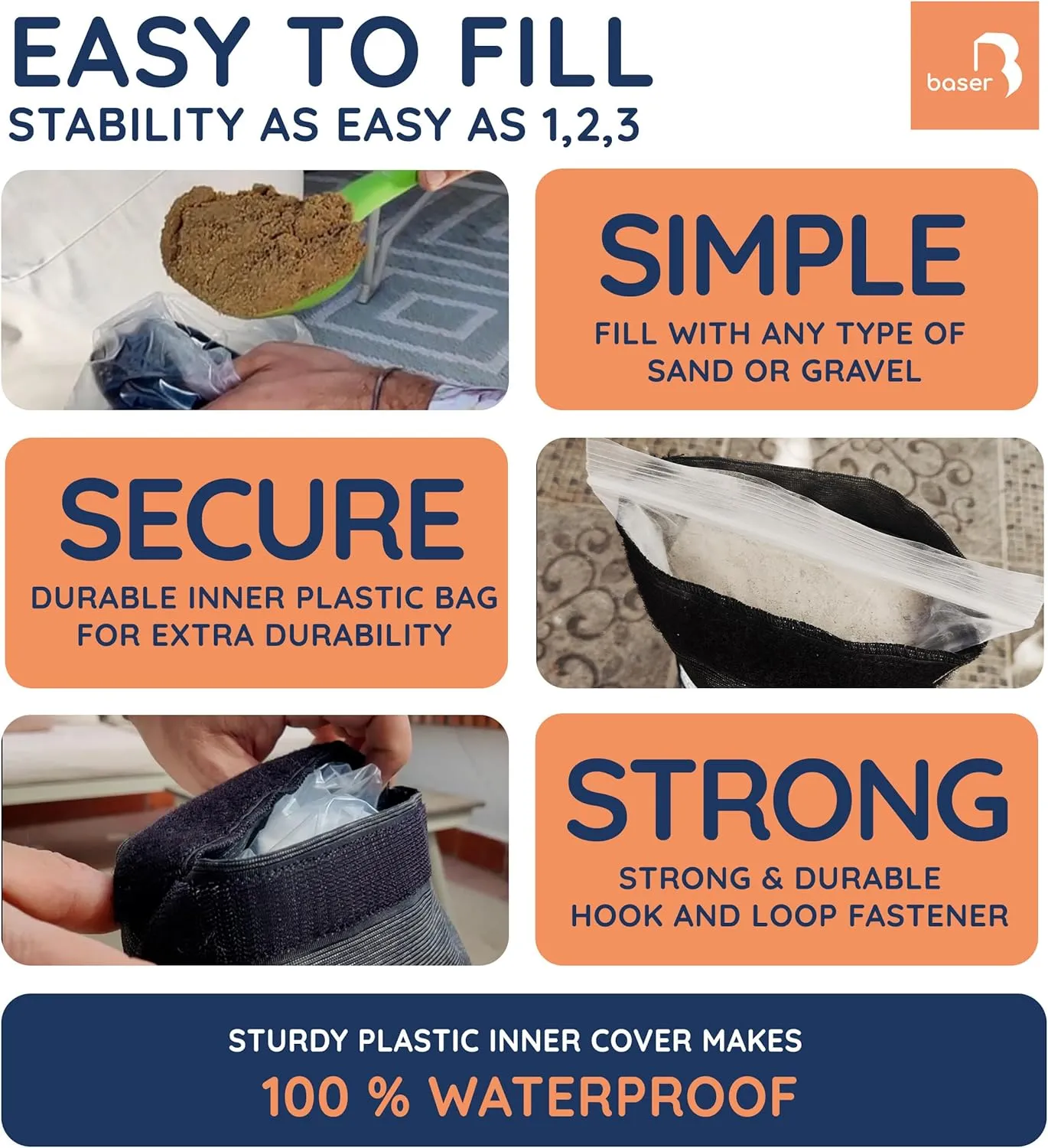 Baser - Outdoor Fillable Straight Weight Bags, 4 x 9 LBS fillable for Patio Umbrellas, Cantilevers and Garden Accessories
