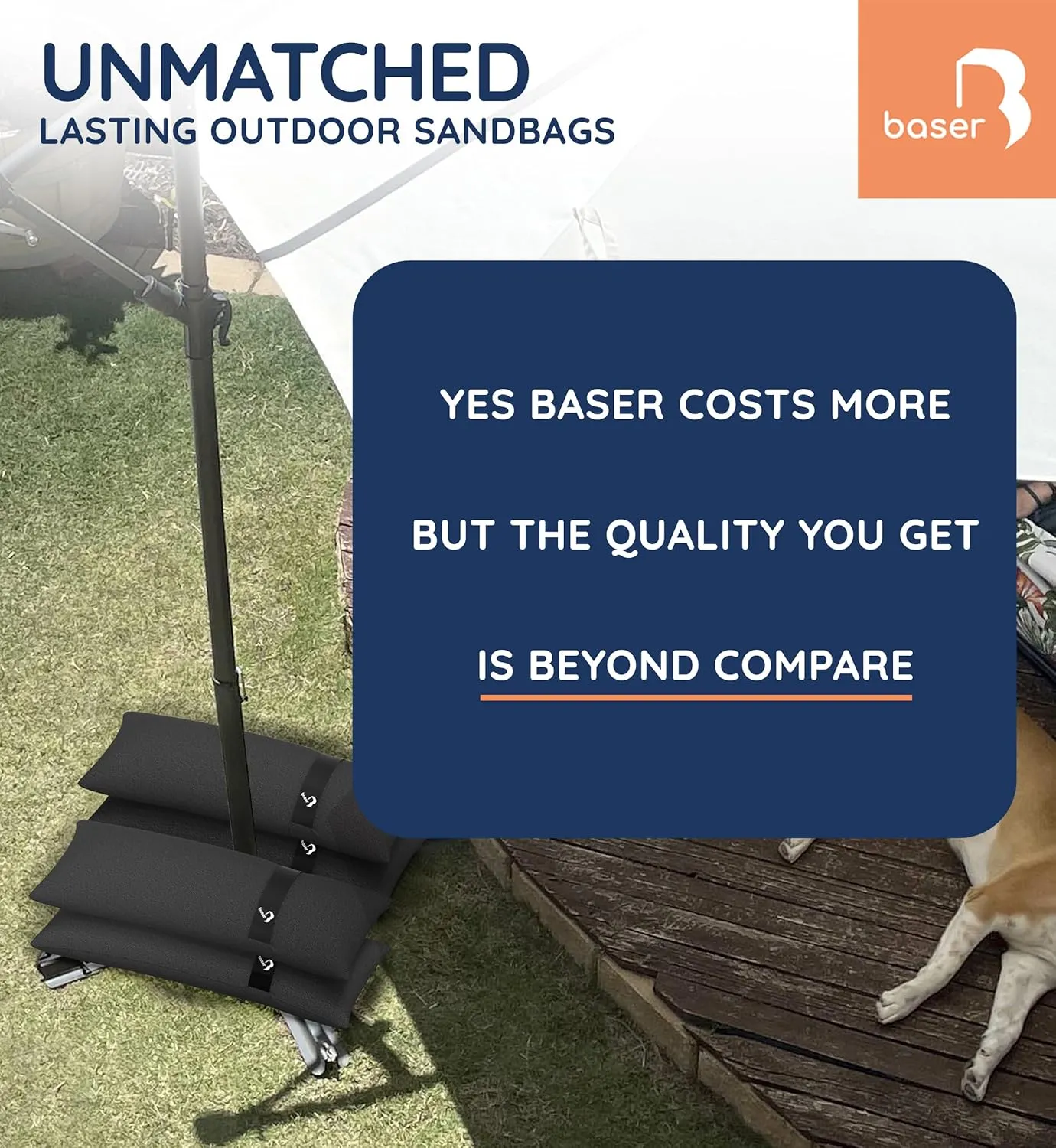 Baser - Outdoor Fillable Straight Weight Bags, 4 x 9 LBS fillable for Patio Umbrellas, Cantilevers and Garden Accessories