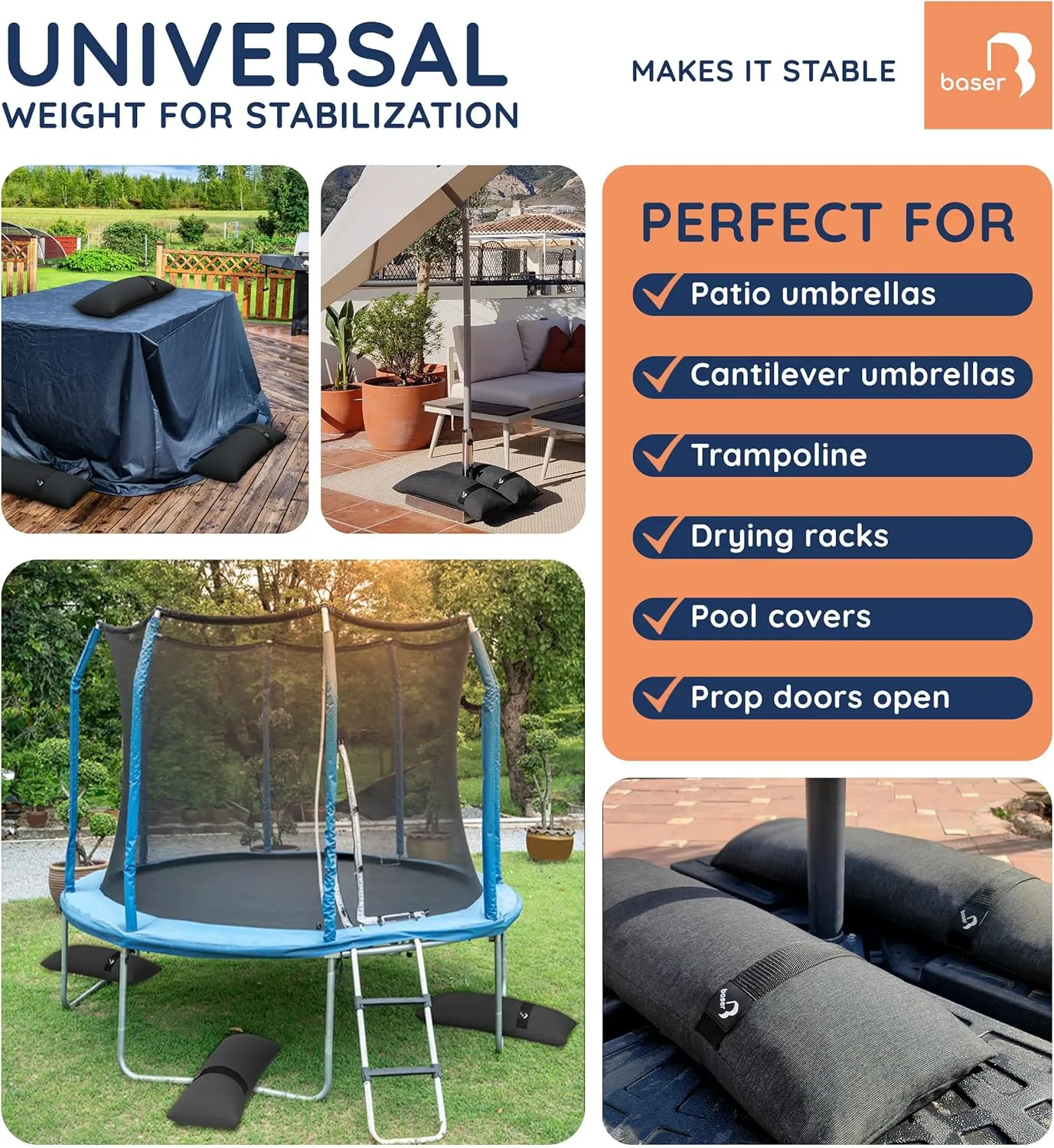 Baser - Outdoor Fillable Straight Weight Bags, 4 x 9 LBS fillable for Patio Umbrellas, Cantilevers and Garden Accessories