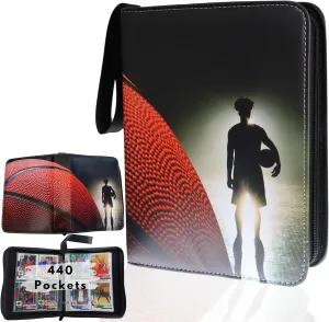 Basketball Card Binder, Trading Card Album with 55 Removable Top Loader Sleeves Fit 440 Basketball Baseball Soccer Football Cards, Compatible with 2024 2025 Topps Sports Card & TCG Collections.