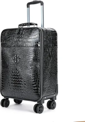 Baxi&barna Crocodile Embossed Hardside Carry-On Luggage, 20 inches, Black (22.8X14.7X9.2 Inch)