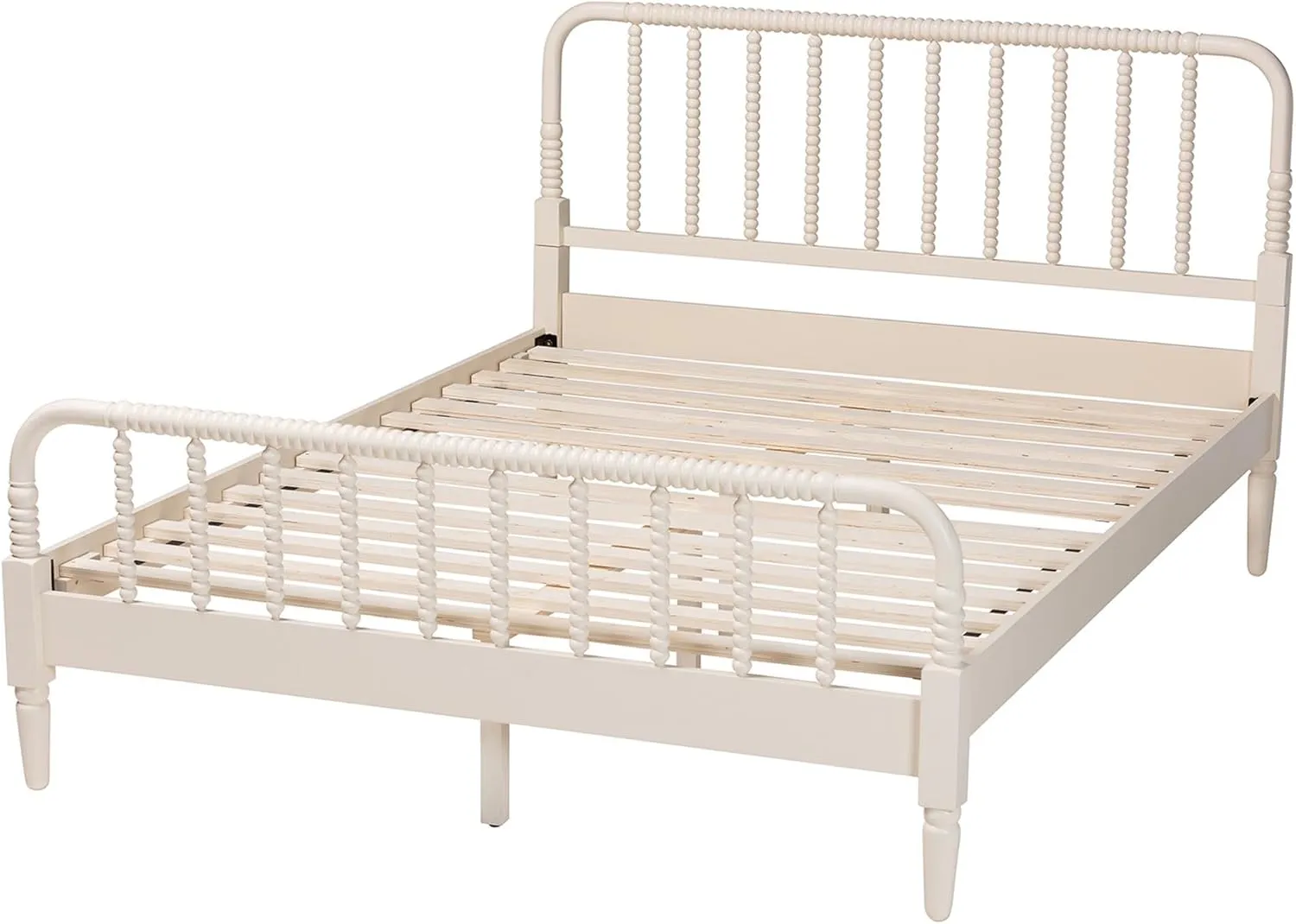 Baxton Studio Braith Spindle Wood Platform Bed, King, Ivory