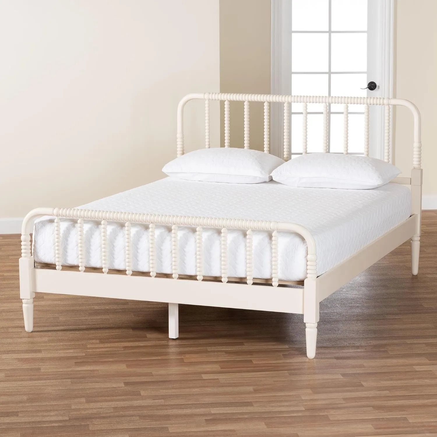Baxton Studio Braith Spindle Wood Platform Bed, King, Ivory