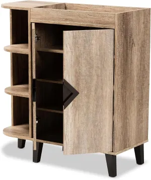 Baxton Studio Wales Modern and Contemporary Rustic Oak Finished Wood 2-Door Shoe Storage Cabinet with Open Shelves