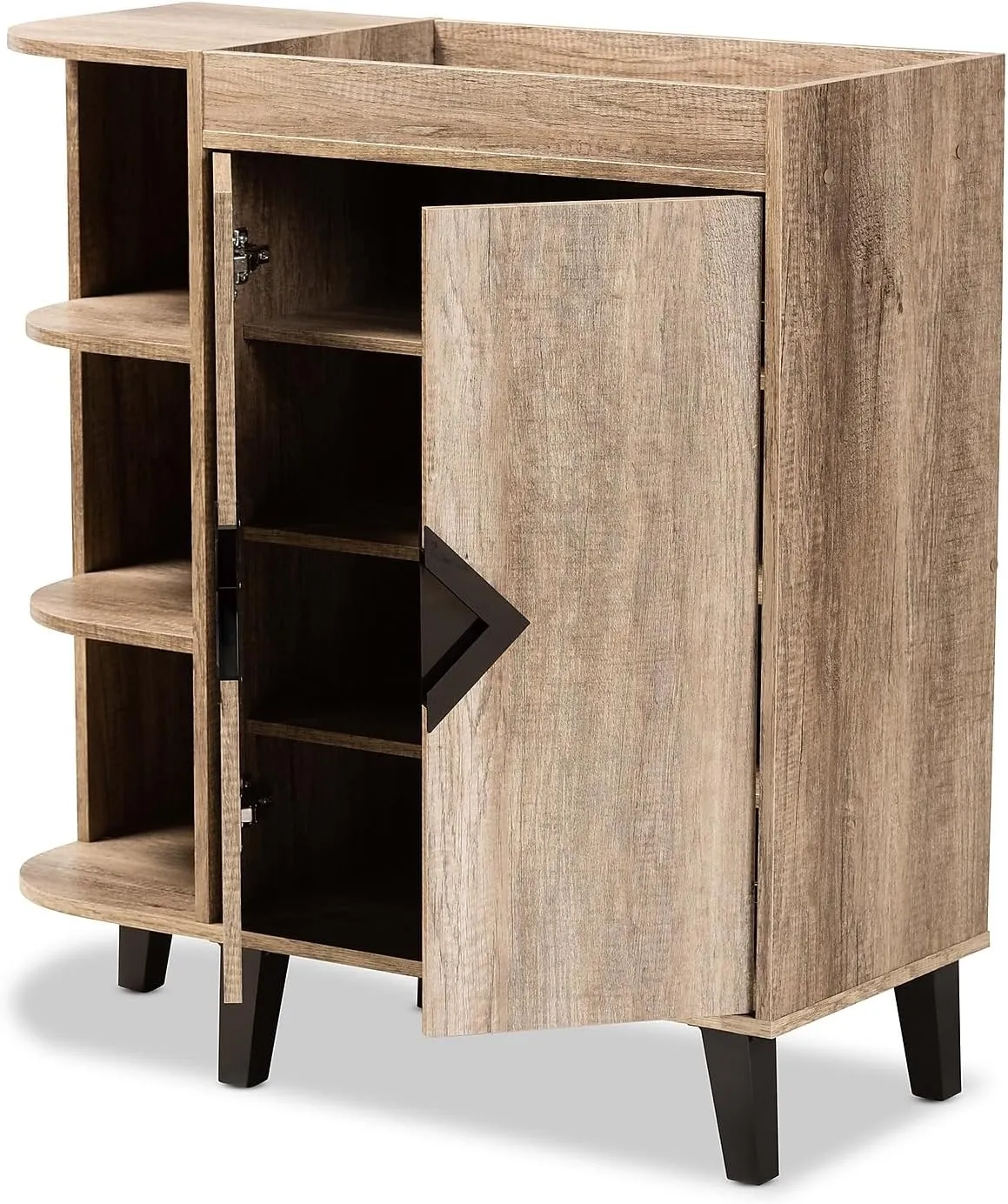 Baxton Studio Wales Modern and Contemporary Rustic Oak Finished Wood 2-Door Shoe Storage Cabinet with Open Shelves