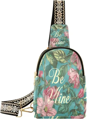 Be Mine Floral William Morris Style Teal Peach womens fanny pack fashion over shoulder bag for day pack